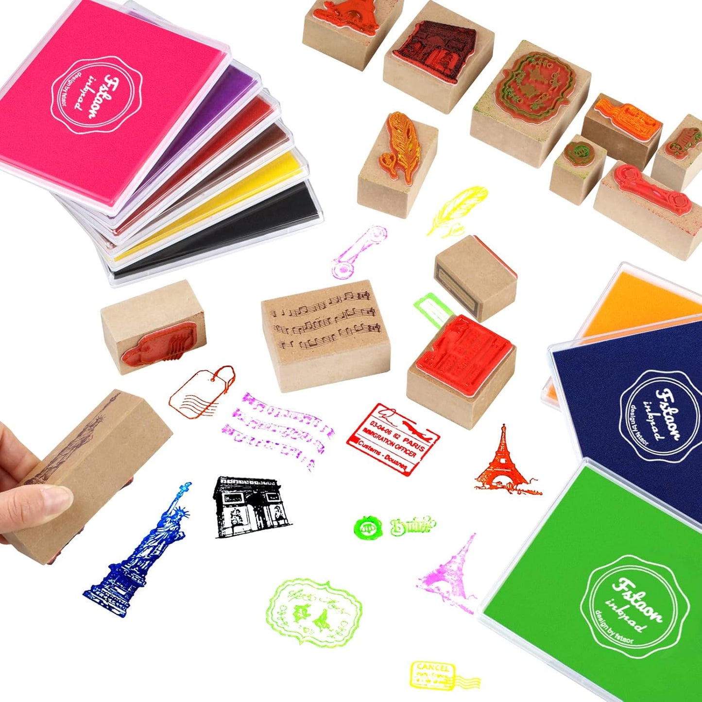 Fstaor Permanent Large Green Ink Pad for Rubber Stamps, 5x4 inch Stamp Pads for Kids Paper Wood Fabric (Green)