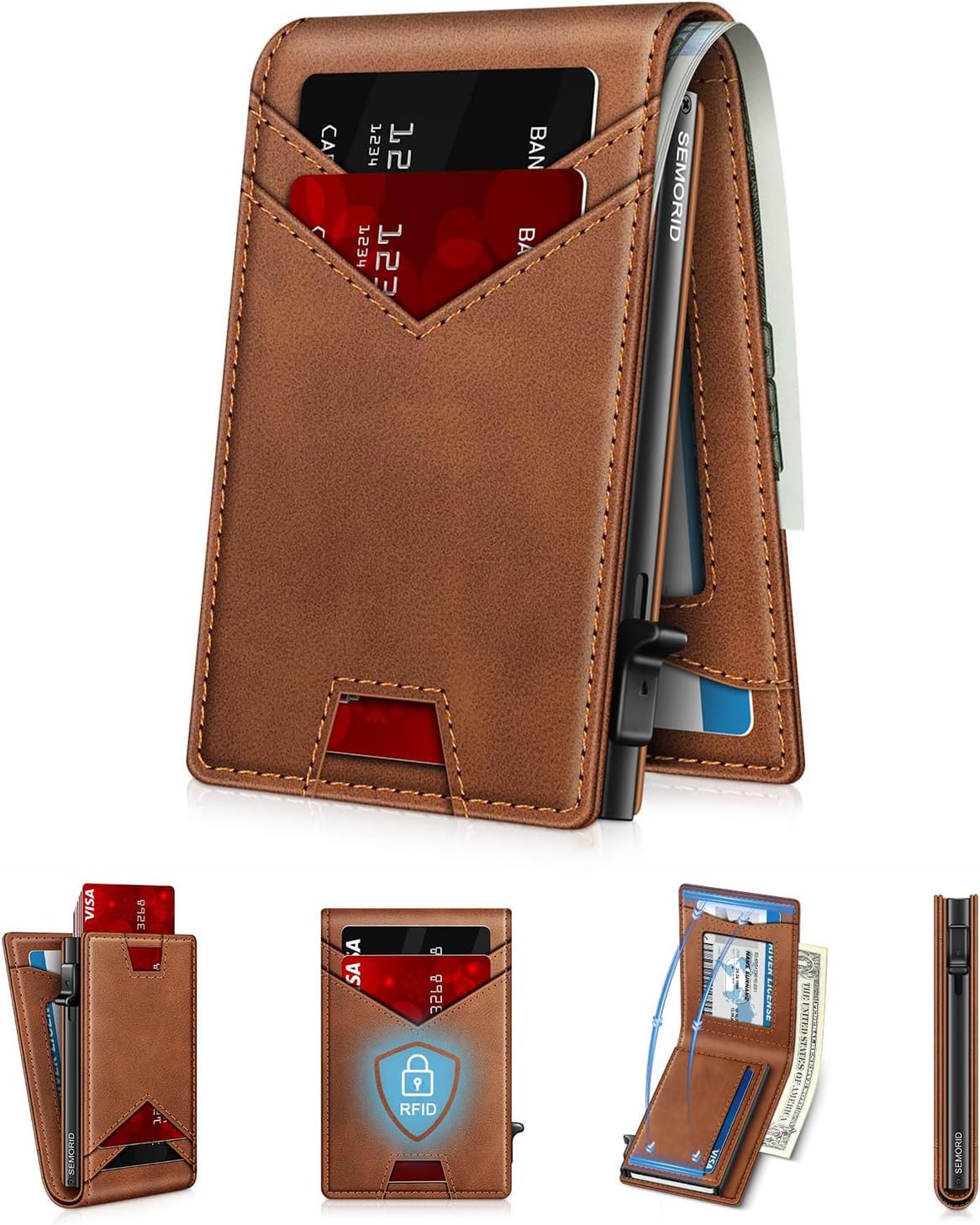 Wallet for Men Wallet with Slim Pop Up Card Holder for 12-14 Cards, RFID Blocking Bifold Minimalist Smart Wallet, Credit Card Holder with ID Window & Cash Slot, Compact Metal Card Case, Gifts for Men