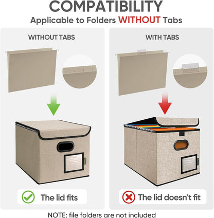 BALEINE File Organizer Box with Lid, Collapsible File Folder Organizer with Plastic Slide, Hanging File Folder Box for Office Document Storage (1 Pack, Beige)