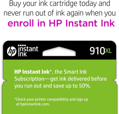 HP 910XL Black High-yield Ink Cartridge for HP Printers | Works with Printer Series: OfficeJet 8010, 8020; OfficeJet Pro 8020, 8030 | Eligible for Instant Ink | 3YL65AN
