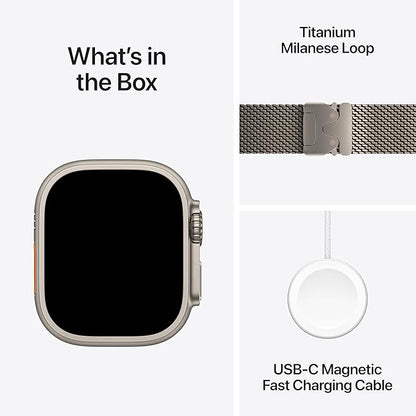Apple Watch Ultra 3 [GPS + Cellular 49mm] Running & Multisport Smartwatch w/ Rugged Titanium Case w/ Natural Titanium Milanese Loop - S w/ AppleCare+ (2 years)