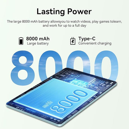 Tablet 11 inch Android 15 Tablets | Octa-core | 12GB RAM+128GB ROM | 8000mAh Tablet with Keyboard | Mouse | Case | Dual Band WiFi | BT 5.0 | GPS | 13 MP Dual Camera (Blue with Keyboard)