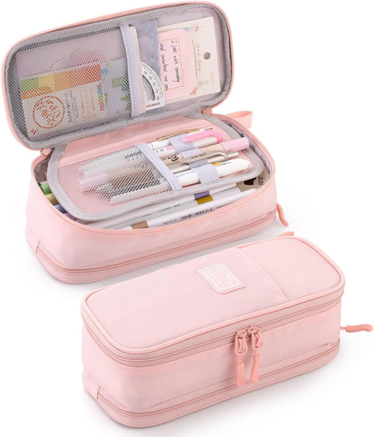 CICIMELON Large Pencil Case Big Storage Pen Pouch Bag with Compartment for School Supplies Office College Teen Boys Girls Adults, Upgraded Pink