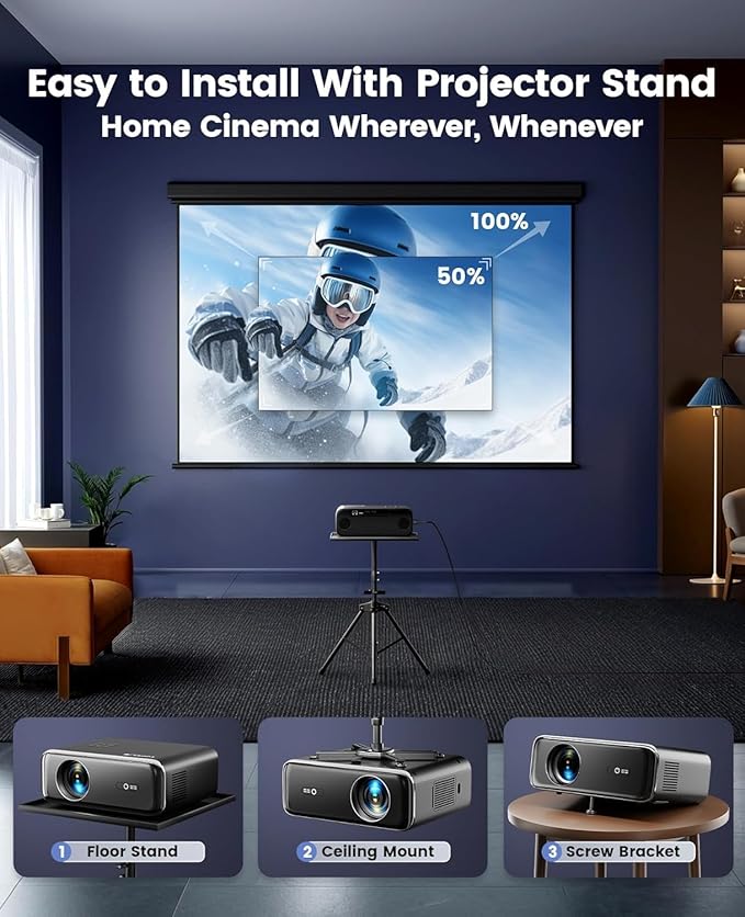 [Built-in Official Apps/4K Support] Smart Outdoor Projector with WiFi and Bluetooth, 800ANSI Movie Projector, DoIby Audio with Dual Speaker, Auto Focus w/ YouTube&PrimeVideo Proyector, Upgrad P62 Pro