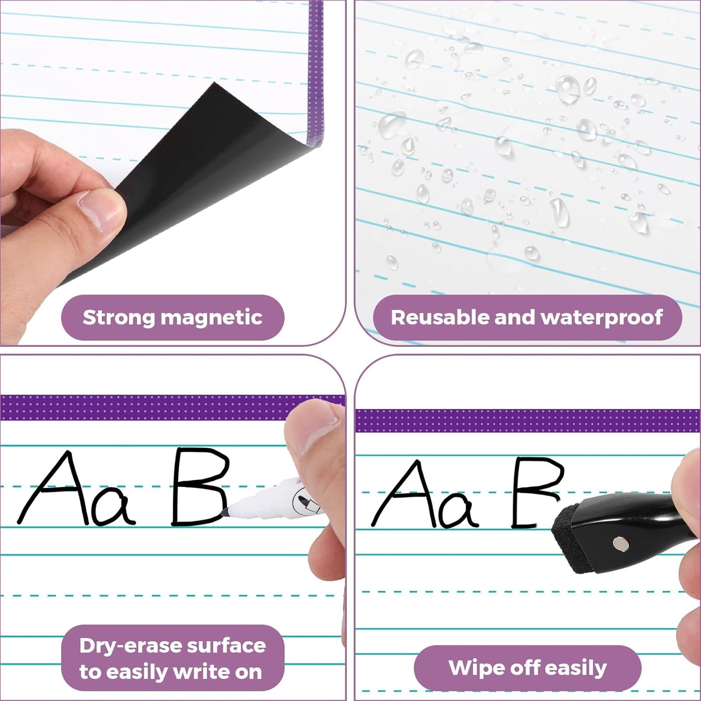 KIKIGOAL 21.5"x17" Magnetic Draw and Write Paper,Dry Erase Handwriting Lined Paper for Classroom Whiteboard, Writing Chart Page Teacher Must Have Homeschool Teaching Supplies (Draw and Write)