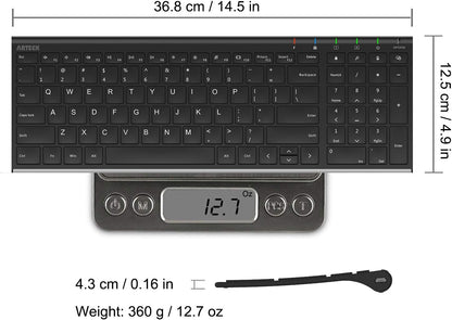 Arteck USB Wireless Keyboard Stainless Steel Ultra Slim Keyboard with Numeric Keypad for Computer/PC/Laptop and Windows 11/10/8 Rechargeable Battery