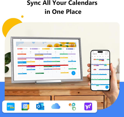ApoloSign Digital Calendar: 15.6" Wall Planner Electronic Calendar, Smart Touchscreen Interactive Display for Chore Chart, Family Schedules, Supports All Apps via Google Play (Gray Wood, 15.6-inch)
