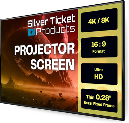 Silver Ticket Products S7 Series 6 Piece Thin Bezel Home Theater Fixed Frame 4K/8K Ultra HD, HDTV, HDR & Active 3D Projection Screen, 16:9 Format, 142" Diagonal, Woven Acoustic Material S7-169142-WAB