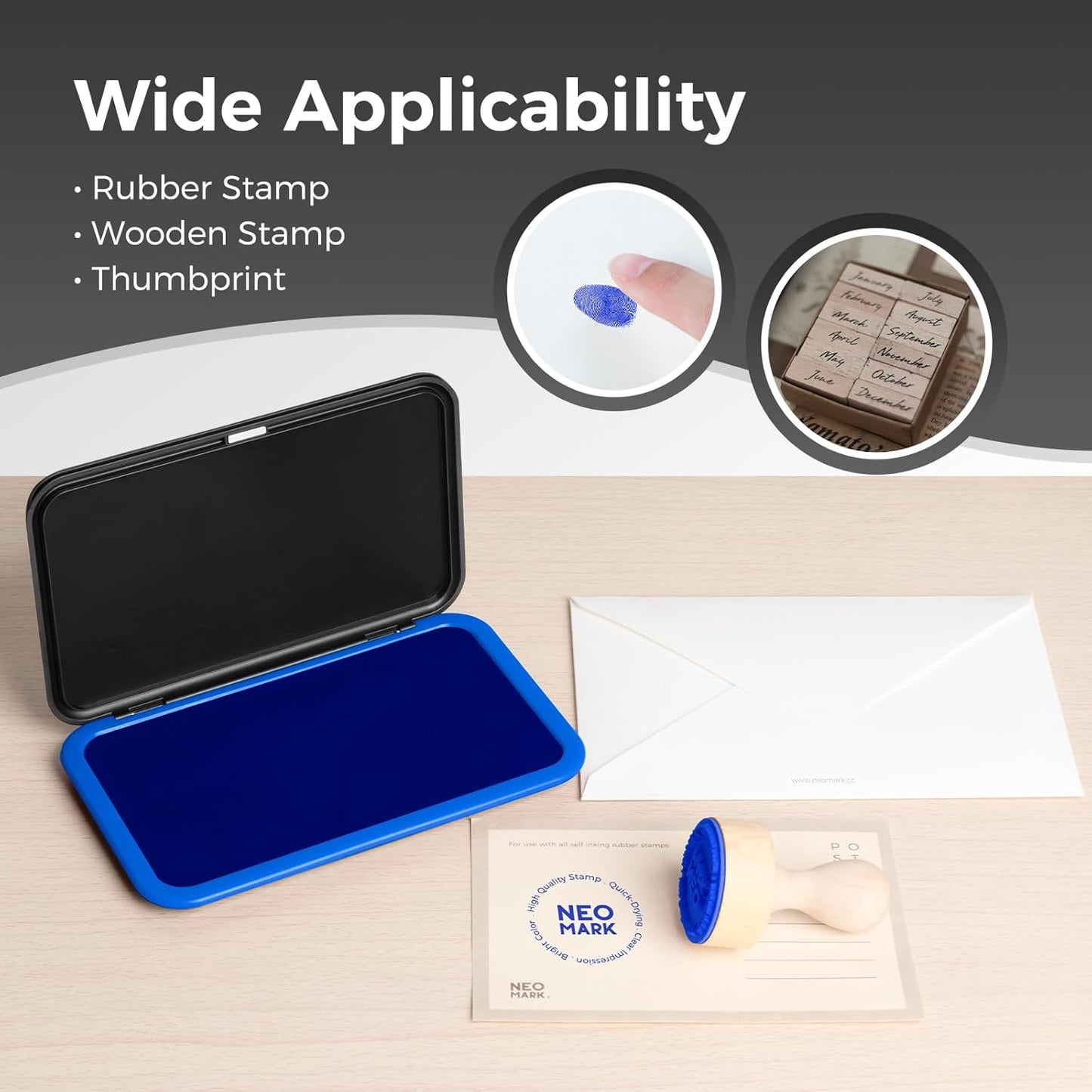 Large Stamp Pad Kit (1oz Ink Included) - 3.50"x 6.25", Magnetic Lid, Premium Quality Felt Stamp Pad (Blue)