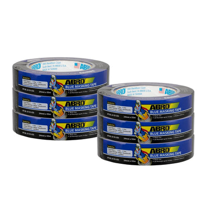 ABRO Blue Painters Tape 1 Inch Wide, 24mm x 55M, All Purpose Blue Tape, Temporary Labeling, Easy Tear, Clean Removal, Masking Tape Colored DIY or Pro - 6 Pack