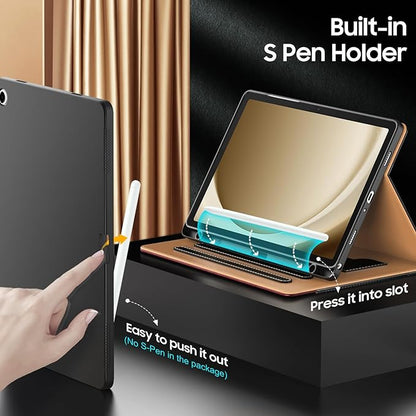 OKP Case for Samsug Galaxy Tab A9+ Plus 11 inch 2024(SM-X210/X216/X218), PU Leather Folio Cover with Multi-Angle Stand//Pen Holder, Auto Wake/Sleep Case for Galaxy A9+ 11" Tablet (Black+Brown)