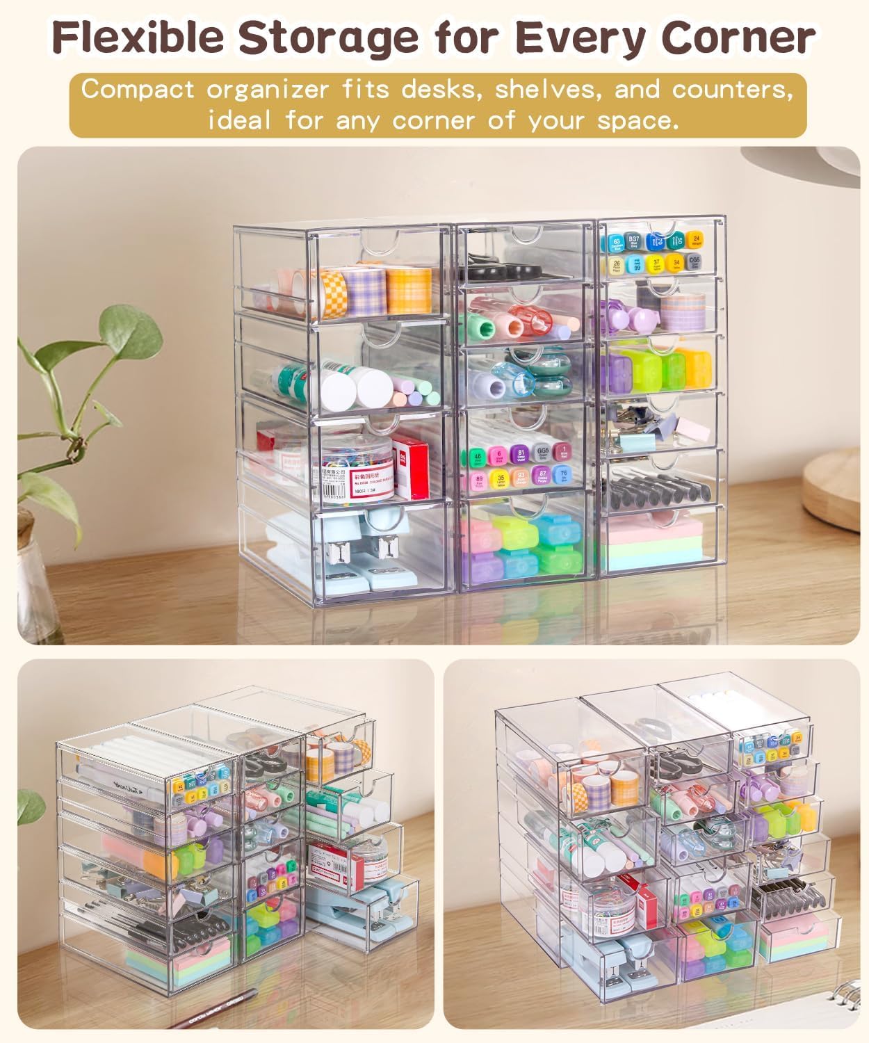 Clear Acrylic Organizer with Drawers | 15-Drawer Desktop Unit | Makeup & Desk Organization and Storage Box for Office, Craft, Vanity Table, Bathroom, Home Essentials