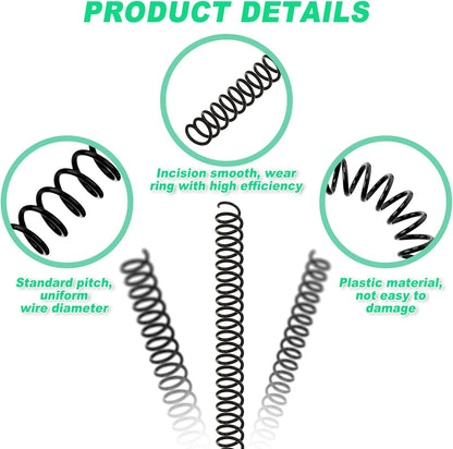 Leinuosen 120 Pack Plastic Spiral Binding Coils Kit Spirals Multi Size Coils for Binding Binder Combs Spines(3/8 Inch,Black)