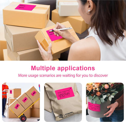 3 X 5 Inch Printable Waterproof Rectangle Color Coding Labels, 300 Per Roll Adhesive Color Coding Stickers for Bar-Codes, Address, Small Business Labeling, Fluorescent Pink