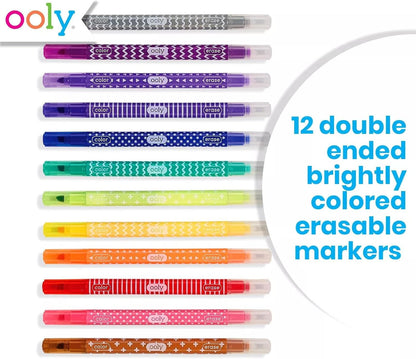 Ooly Make No Mistake Erasable Markers, Stress and Mess Free Marker Pack You Can Erase, Drawing & Coloring Pens for Kids and Adults, Colorful Back to School Supplies for Any Arts & Crafts, Set of 12