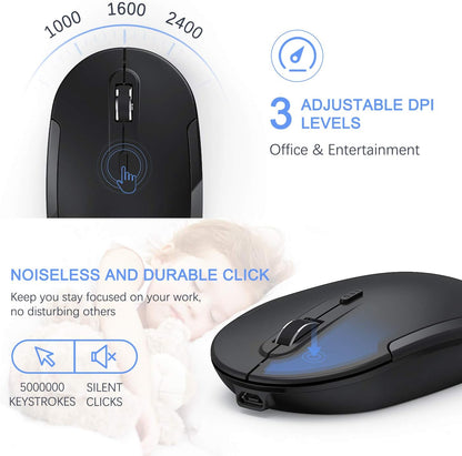 Wireless Keyboard and Mouse, Vssoplor 2.4GHz Rechargeable Compact Quiet Full-Size Keyboard and Mouse Combo with Nano USB Receiver for Windows, Laptop, PC, Notebook-Black