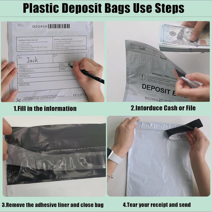 Plastic Deposit Bags 200-Pack 9''x12'', Clear Security Bank Deposits,Cash register,Money bag for Cash,Bank Pocket,Tamper-Evident,Unique Barcode