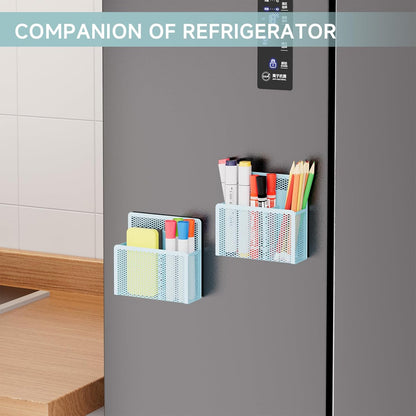 Magnetic Dry Erase Marker Holder, Mesh Pen Holder for Whiteboard，Magnet Pencil Organizer Storage for Refrigerator Locker Accessories Organizer for Home, School and Office(Blue)