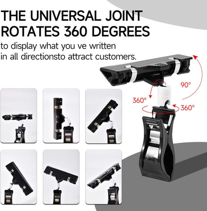 10 Pack Mini Plastic Chalkboard Sign with Clip, Double Sided Rotating Reuse Price Signs for Business Retail Food Clothing Rack Shelf Basket, Clip on Sign Holder (Black)