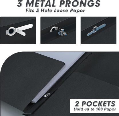 Two Pocket Folders, PANDRI 30 Pack Two Pocket Folders with Prongs, 3 Prong Folders Designed for Office and Classroom, Letter Size Black