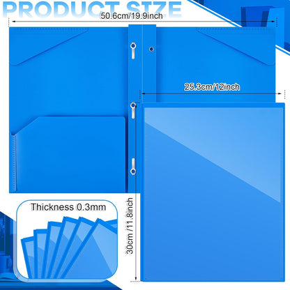 Henoyso 100 Pcs Plastic Folder with Clear Front Pocket and 3 Prong Plastic Folders with Card Slot Pocket Folders with Prongs for School Office (Blue)