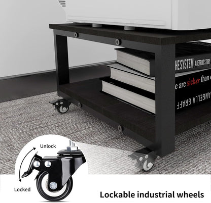 Natwind 2 Tier Laser Printer Stand,23.6''x23.6'' Large Printer Table,Copier Stand with Wheels, Heavy Duty Rolling Printer Cart with Paper Storage Shelf for Home Office (Black)