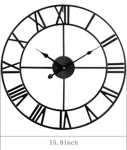 Large Wall Clocks for Living Room Decor, 16 Inch Round Black Metal Silent Non Ticking Battery Operated Jumbo Numerals Modern Vintage Decorative Clock Wall for Bedroom,Kitchen,Office,Farmhouse