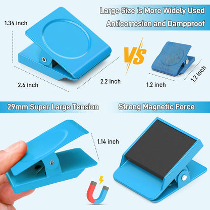 FINDMAG 4 Pack Extra Large Magnetic Clips, 2.2inch Magnetic Clips Heavy Duty, Strong Magnets for School, Kitchen, Locker Accessories, Fridge (Blue)
