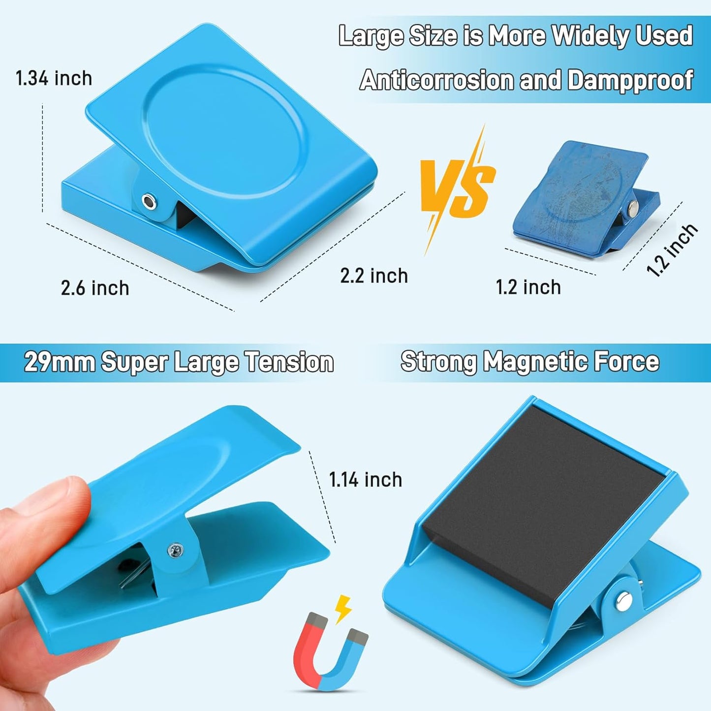 FINDMAG Extra Large Clip Magnets, 4 Pack Coloful Magnetic Clips Heavy Duty, Magnet with Clips for Home, Refrigerator, Hanging, Kitchen, Office - 2.2 Inch