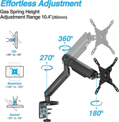 AVLT Single 27”-45” RGB Gaming Monitor Arm Desk Mount Built-in 20 Lighting Modes Touch Button Control Fits Flat/Curved/Ultrawide Screen Height Swivel Tilt Rotation Adjustable Stand -Black