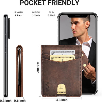 VATAN Wallet for Men, Mens Minimalist Wallet Credit Card Holder, Slim Leather Rfid 2 ID Window Large Capacity With Gift Box (CH Coffee)