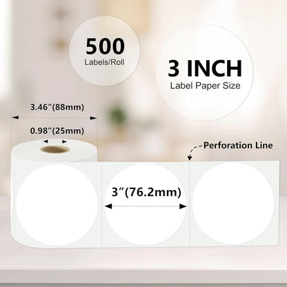 3 X 3 Inch Color Coding Dot Labels Circle White Thermal Printable Waterproof 2000 Pcs Round Stickers Adhesive Writable for Office, Home, Garage, DIY Sticker, Barcodes, Name Tag
