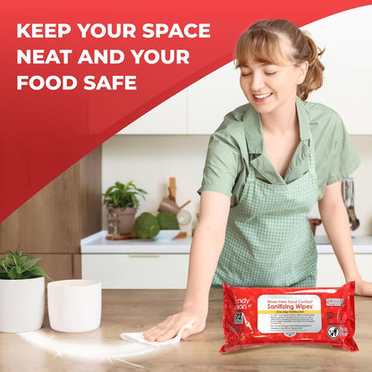 HandyClean Rinse-Free Food Contact Sanitizing Wipes Pouch, Multi Surface Cleaning Supplies for Kitchen and Professional Setting - 12 pack, 864 count