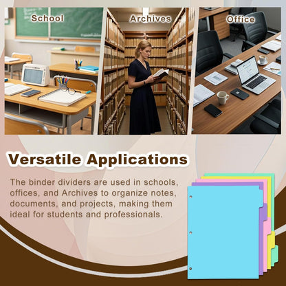 5-tabs 6 Set Binder Dividers with Tabs,Plastic Index with Label,Colored Tab Dividers for 3 Ring Binder (Total 30 Pcs)