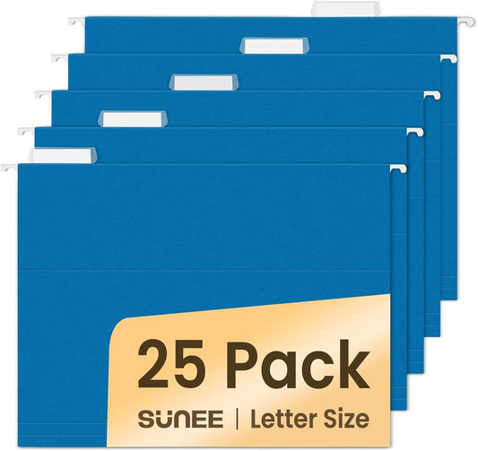 SUNEE 25 Pack Hanging File Folders, Blue Folders, Hanging File Folders Letter Size with 1/5-cut Tabs, Stay Organized for Your Home and Office Bulk File and Documents