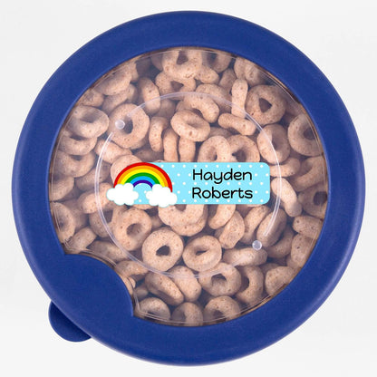 Name Bubbles - Custom Small Rectangle Name Labels for Kids (64 Labels) - Personalized Waterproof Name Stickers for Daycare, Lunch Boxes, Water Bottles, Shoes, School Supplies, & Camp (Rainbow)