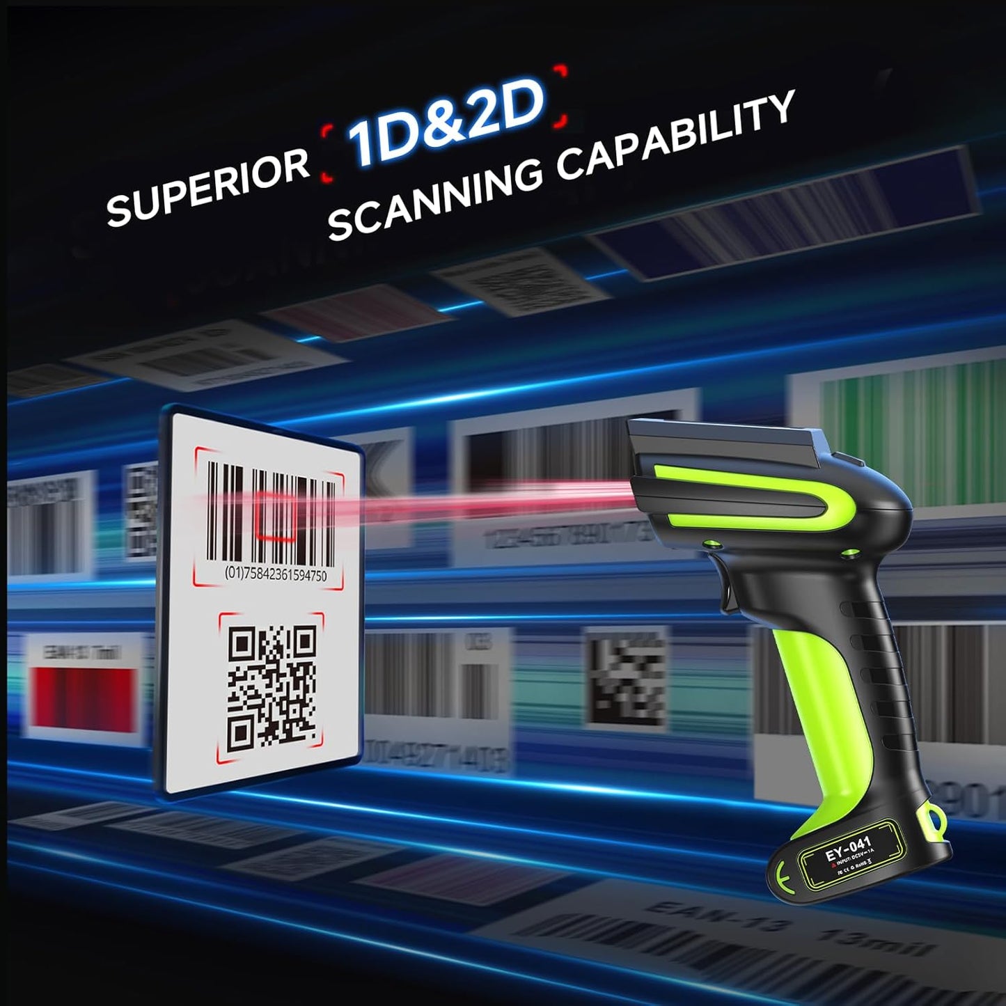 Eyoyo Industrial Wireless Barcode Scanner: 3-in-1 Waterproof Bluetooth Scanner with Charging Dock&Battery Indicator, Handheld Hands-free 1D 2D QR Bar Code Reader for Computer Laptop Mac Android iPhone