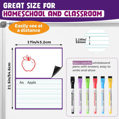 KIKIGOAL 21.5"x17" Magnetic Draw and Write Paper,Dry Erase Handwriting Lined Paper for Classroom Whiteboard, Writing Chart Page Teacher Must Have Homeschool Teaching Supplies (Draw and Write)