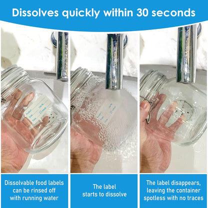 L LIKED 1x2 Inch Blue Dissolvable Food Labels - 500 Stickers,Fast Dissolving in 30 Seconds, Easy to Write On, No Residue,Dissolvable Labels for Food Containers, Storage Bins, Jars & Freezer