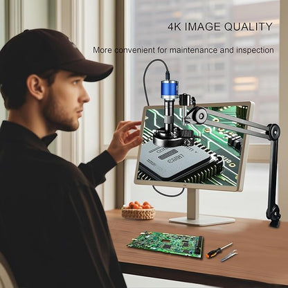 NICE-POWER Digital Microscope, 48MP 4K 1080P HDMI Type-C/USB Industrial Video Microscopes Camera, 150X Zoom C-Mount Lens, Foldable Stand, LED Ring Light, Soldering Microscope for Electronics Repair