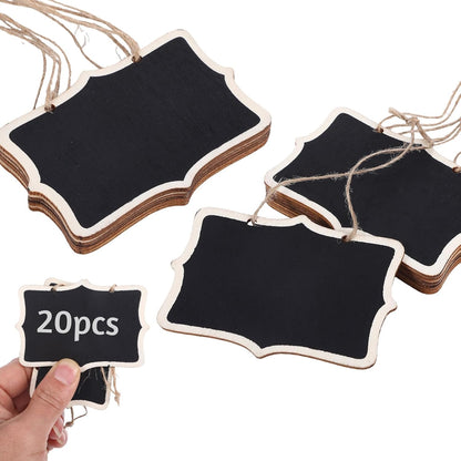 20Pcs Mini Chalkboard Signs,Hanging Small Chalkboard Sign,Chalkboard Tags with String,Double-Sided Hanging Food Labels for Party Buffet,Wooden Erasable Price Message Tags Blackboard