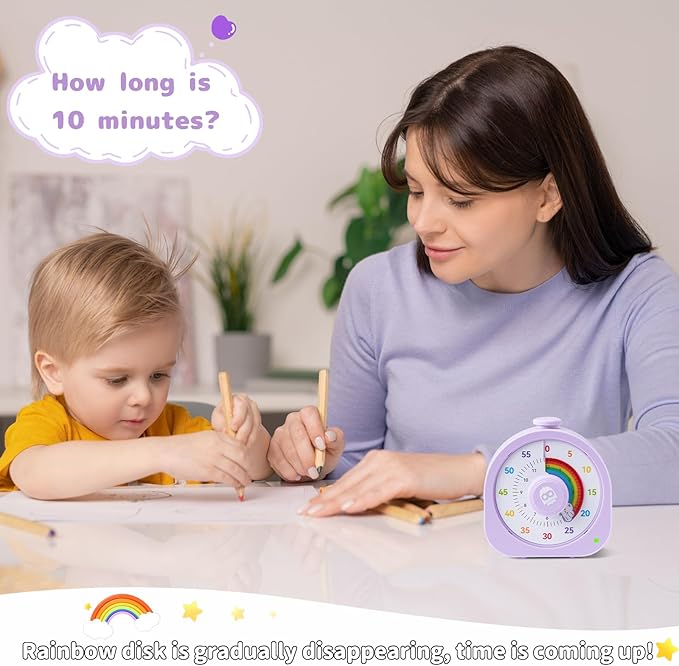 Visual Timer – Rainbow Magnetic Timer for Classroom, 60min/12h Rechargeable Countdown Timers, Silent Pomodoro Timers for Kids & Adults with ADHD