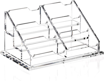 Business Card Holder for Desk, Acrylic Business Card Organizer , Multiple 6 Slots 3 Tier Business Cards Stand for Women& Men,Office Desk Accessories,Organize 300 Cards-1 Pack(Horizontal,Clear)