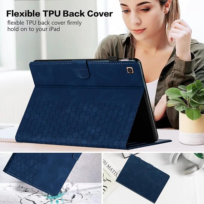 Case for Samsung Galaxy Tab A 10.1 2019 Model SM-T510/T515, Multi-Angle Viewing Smart Stand with Pocket PU Leather Tablet Cases Flip Folio Cover Blue