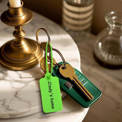 50 Green Blank Plastic Tags for Labeling Waterproof Hanging Labels Writable Tags Seal Plastic Marking Label for Clothes Bags Keys Inventory with One Marker Pen