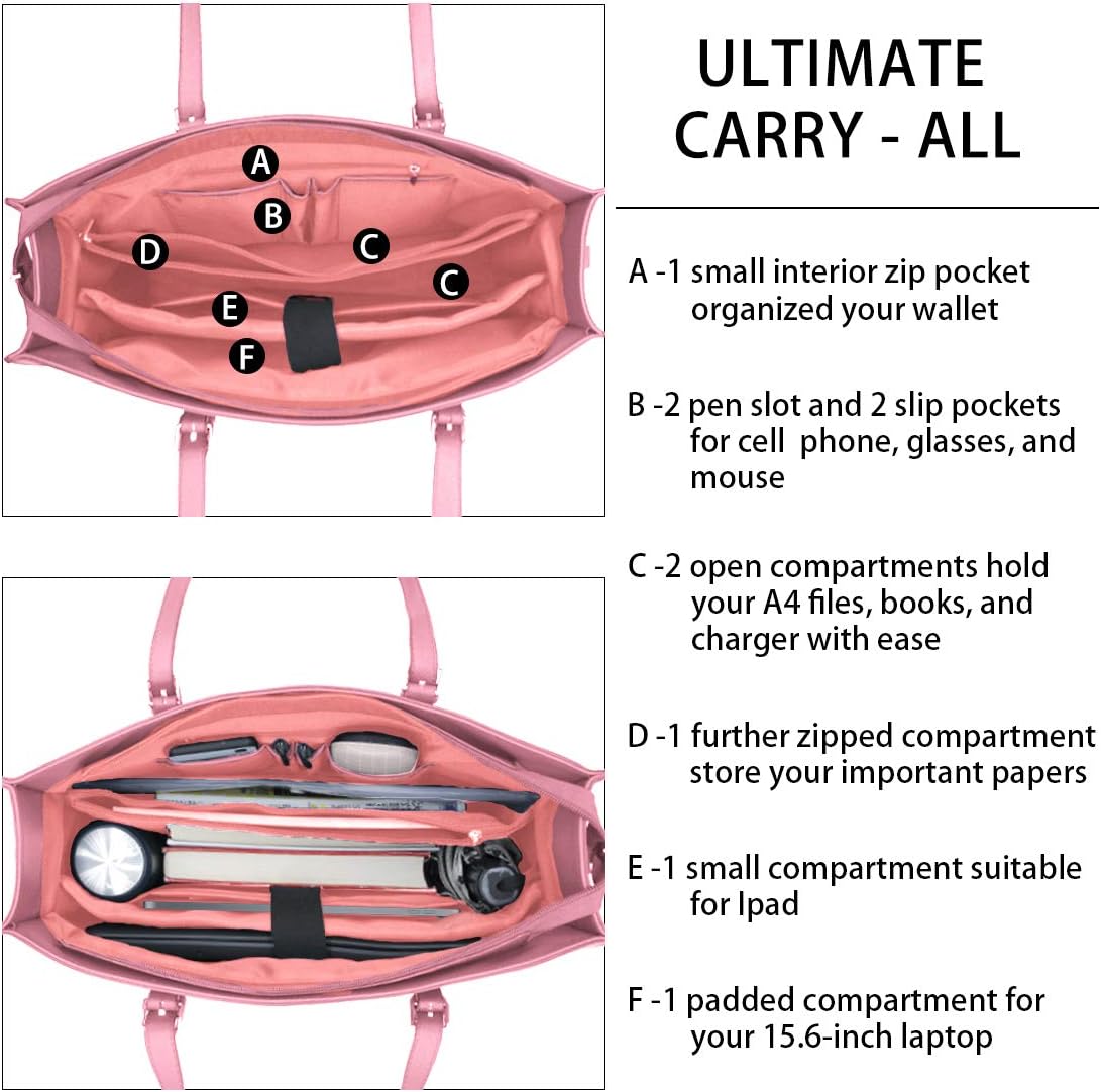 Laptop Bag for Women Waterproof Lightweight Leather 15.6 Inch Computer Tote Bag Business Office Briefcase Large Capacity Handbag Shoulder Bag Professional Office Work Bag