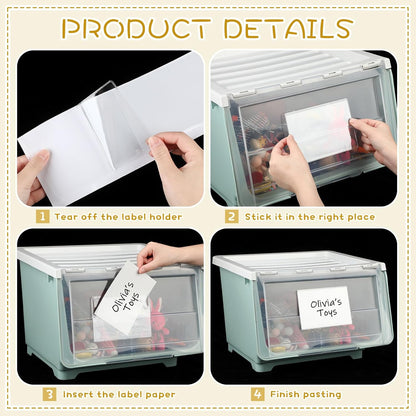 Jeyiour 100 Pcs Label Holders Adhesive Nameplate Pockets Storage Bin Labels Index Card Holder Shelf Plastic Peel Stick for Classroom Supermarket Bookshelf Library Student Box Drawer (4.3 x 6.5 Inch)