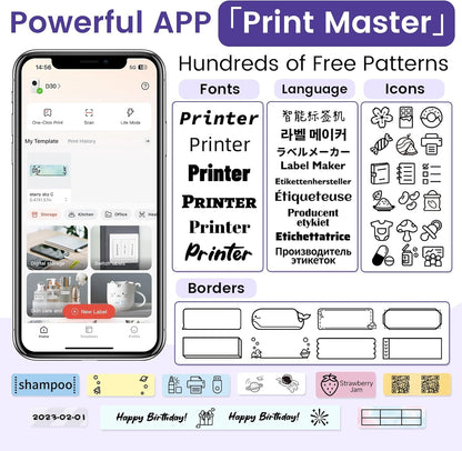 Phomemo D30 Label Makers Machine - Portable Bluetooth Mini Sticker Thermal Label Printer Handheld Rechargeable, Easy to Use for Office Home Organization, Rich Icon Font Multiple Templates