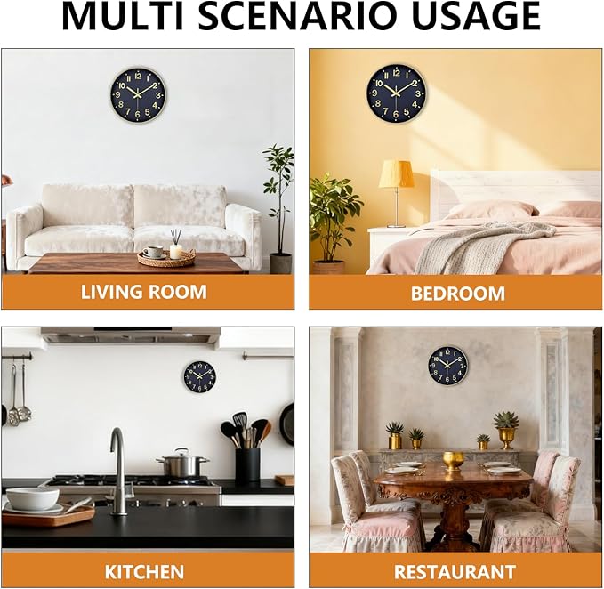 Wall Clock, 8 Inch Wall Clocks Battery Operated, Modern Non Ticking Silent Digital Analog Small Wall Clock for Bedroom Living Room Kitchen Office Gym Classroom Outdoor Clocks, Gold Blue