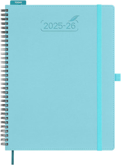 BEZEND Planner 2025-2026 Weekly and Monthly, 8.5" x 11" Academic Calendar (Jul 25-Dec 26) Vertical Daily Appointment with Hourly Timeslot & Monthly Tab, Spiral, PU Leather Softcover - Sky Blue